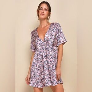 LULUS | BNWT pink floral print satin dress | size xl